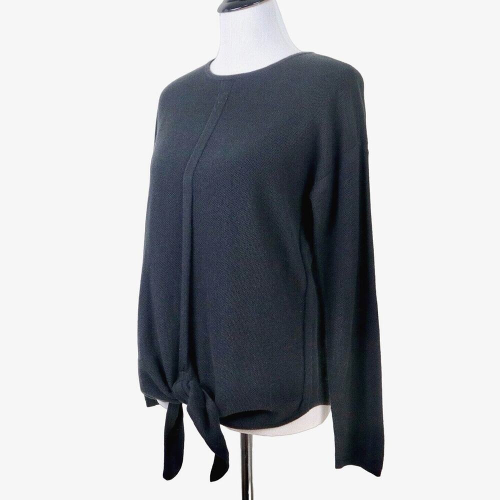J Jill Size S Tie Front Cotton Blend Sweater Textured Fine Knit Black - Picture 1 of 9
